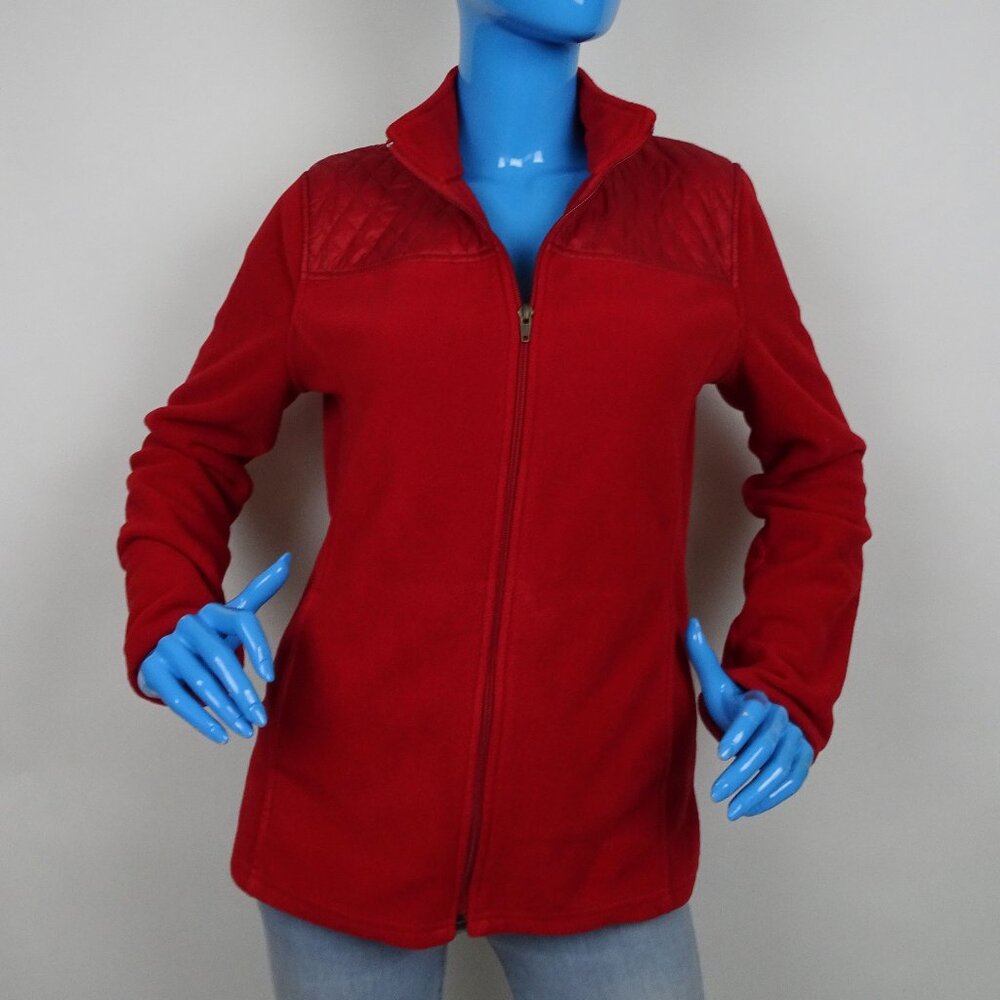 Talbots Red Fleece Zip Up Jacket Quilted Detail Womens M 8 10 Cozy Pocket Travel